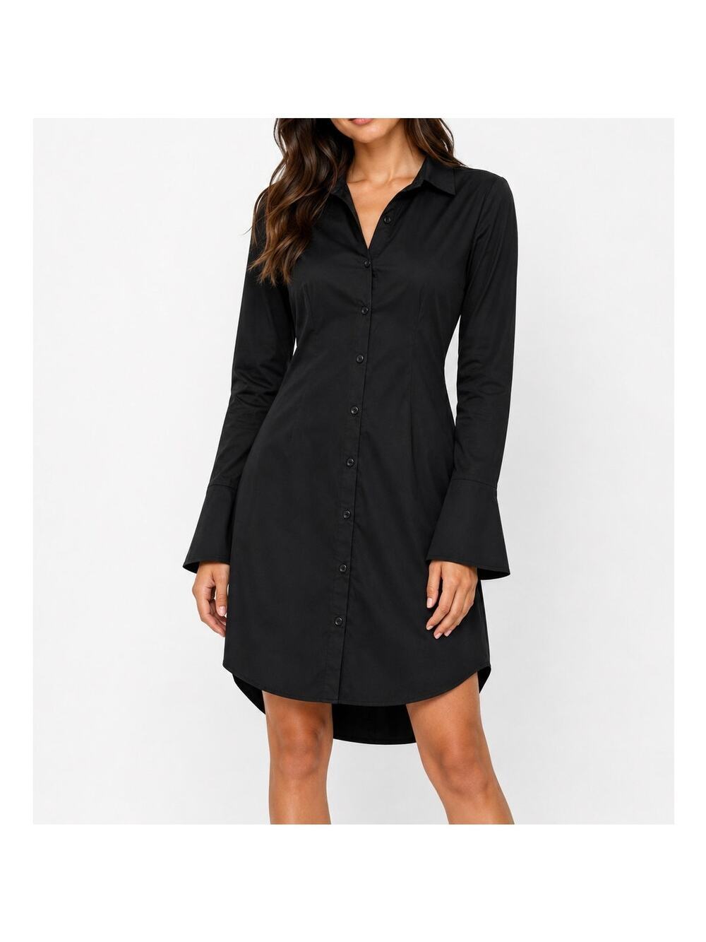 Abercrombie and Fitch Black Satin Long Sleeve Shirt Dress